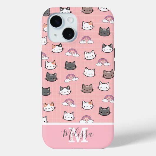 Niedliche Katzen und Regenbogenmonogramm Case-Mate iPhone Hülle (Rückseite)