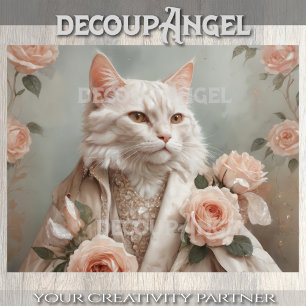 Niedliche Katzen- und romantische Rose - Dekoupage Seidenpapier