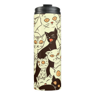 Niedliche Katzen Vintage-Wallpaper-Muster Thermosbecher