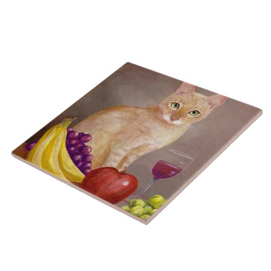Niedliche Katzen-Weintraube-Apple-Bananen Fliese (Seite)