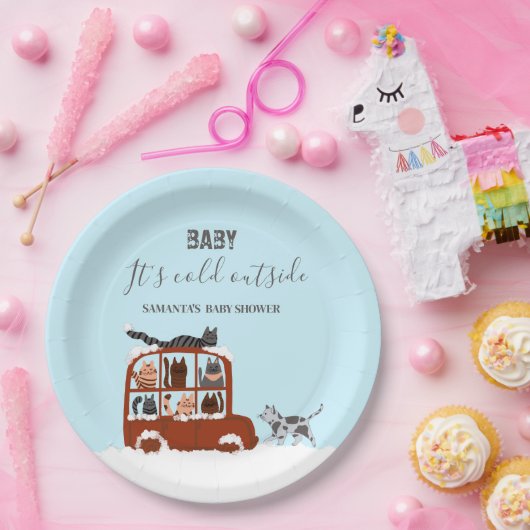 Niedliche Katzen Winterkalt Kinderdusche Pappteller (Party)