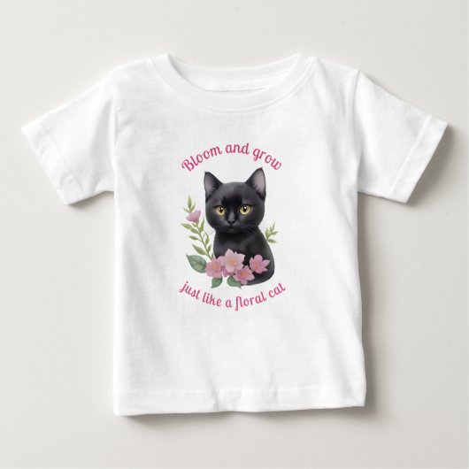 Niedliche Katzenblütenmuster blühen und wachsen Baby T-shirt (Vorderseite)