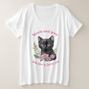 Niedliche Katzenblütenmuster blühen und wachsen Große Größe T-Shirt