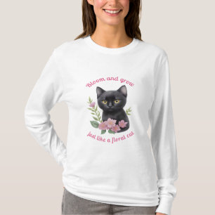 Niedliche Katzenblütenmuster blühen und wachsen T-Shirt