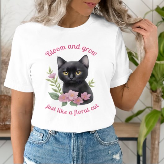 Niedliche Katzenblütenmuster blühen und wachsen T-Shirt