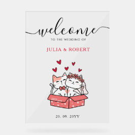 Niedliche Katzenbräune und Hochzeit Acrylschild