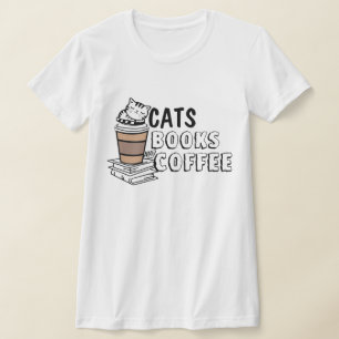 Niedliche Katzenbücher & Kaffee: Funny Cat Graphic T-Shirt