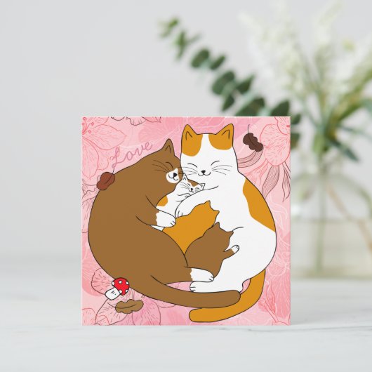 Niedliche Katzenfamilie Feiertagskarte (Stehend Vorderseite)