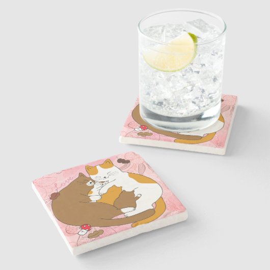 Niedliche Katzenfamilie Steinuntersetzer (Seitenansicht)