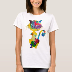 Niedliche Katzenfarben Regenbogenarbeit Lichtblaue T-Shirt