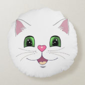Niedliche Katzengesicht auf Weiß Rundes Kissen (Rückseite)
