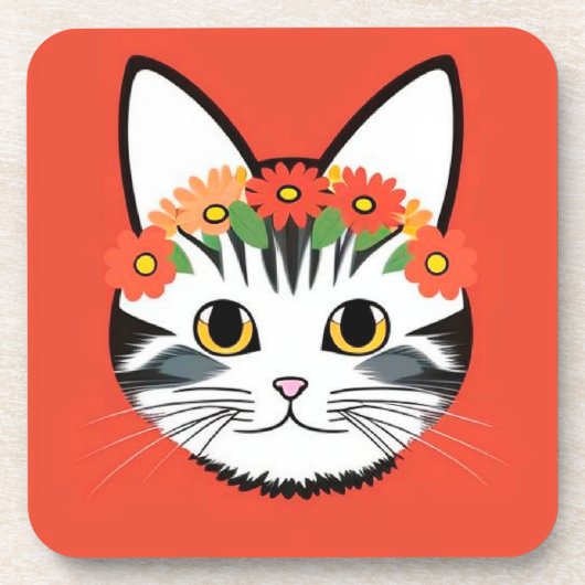 Niedliche Katzengesicht Vibrant Illustration Getränkeuntersetzer (Vorderseite)