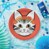 Niedliche Katzengesicht Vibrant Illustration Pappteller (Party)
