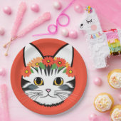Niedliche Katzengesicht Vibrant Illustration Pappteller (Party)