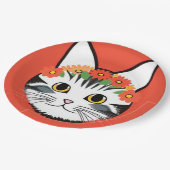 Niedliche Katzengesicht Vibrant Illustration Pappteller (Schrägansicht)