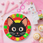 Niedliche Katzengesicht Vibrant Illustration Pappteller (Party)