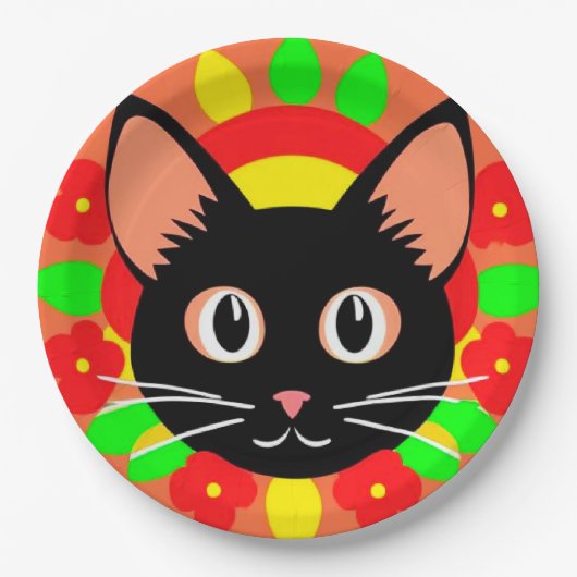 Niedliche Katzengesicht Vibrant Illustration Pappteller (Vorderseite)