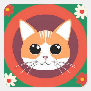 Niedliche Katzengesicht Vibrant Illustration Quadratischer Aufkleber