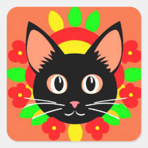 Niedliche Katzengesicht Vibrant Illustration Quadratischer Aufkleber