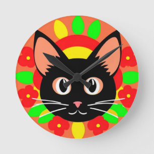 Niedliche Katzengesicht Vibrant Illustration Runde Wanduhr