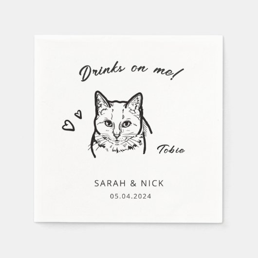 Niedliche Katzengetränke bei Hochzeiten am Empfang Serviette (Vorderseite)