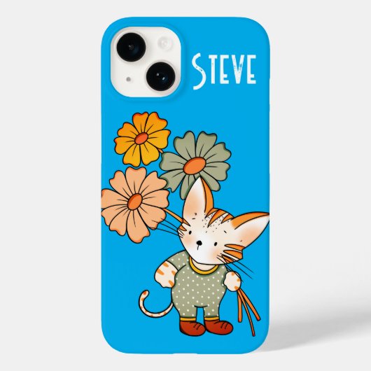 Niedliche Katzenhalterung Blume Personalisierter T Case-Mate iPhone Hülle (Rückseite)
