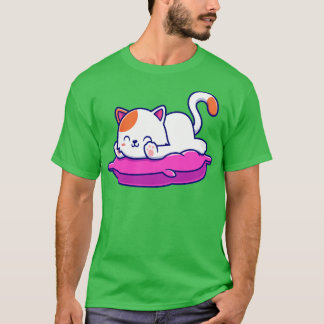 Niedliche Katzenhaltung auf Kissen Cartoon T-Shirt