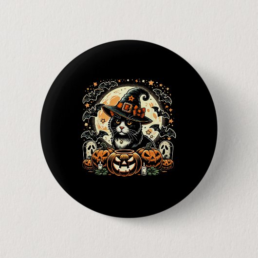 Niedliche KatzenHexe Halloween - Spooky Pumpkin Ar Button (Vorderseite)