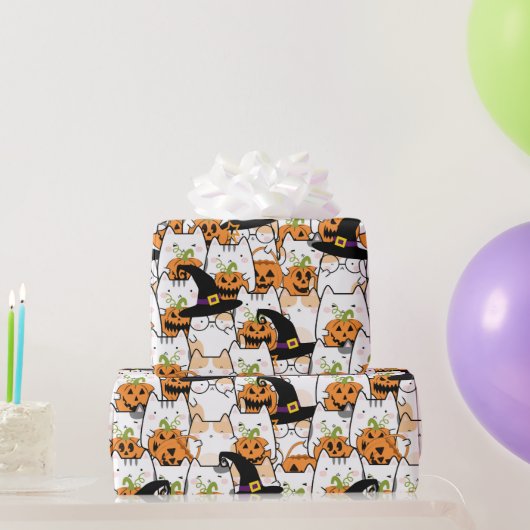 Niedliche KatzenHexe mit Bumkin Halloween Geschenkpapier (Partygeschenke)