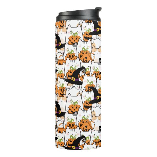Niedliche KatzenHexe mit Bumkin Halloween Thermosbecher (Nach links gedreht)
