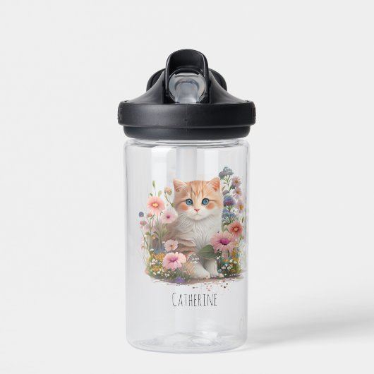 Niedliche Katzenkätzchen Wasserfarbe Personalisier Trinkflasche (Vorne)