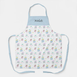 Niedliche Katzenkatze Illustrationsmuster Monogram Schürze