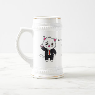 Niedliche Katzenkatze im Anzug Cartoon Bierglas