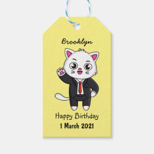 Niedliche Katzenkatze im Anzug Cartoon Geschenkanhänger