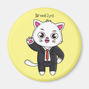 Niedliche Katzenkatze im Anzug Cartoon Magnet