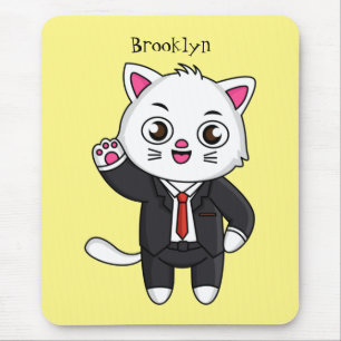 Niedliche Katzenkatze im Anzug Cartoon Mousepad