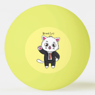 Niedliche Katzenkatze im Anzug Cartoon Tischtennisball