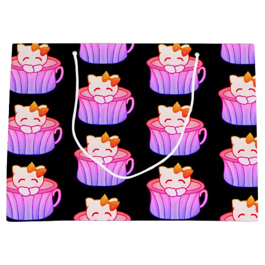 Niedliche Katzenkatze in Regenbogen Pink und Lila Große Geschenktüte (Vorderseite)