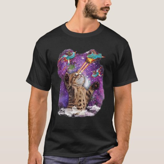 Niedliche Katzenkatze mit Laserstrahl-Augen-Galaxi T-Shirt (Vorderseite)