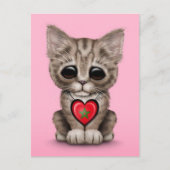 Niedliche Katzenkatze mit Marokko Fahne Herz, rosa Postkarte (Vorderseite)
