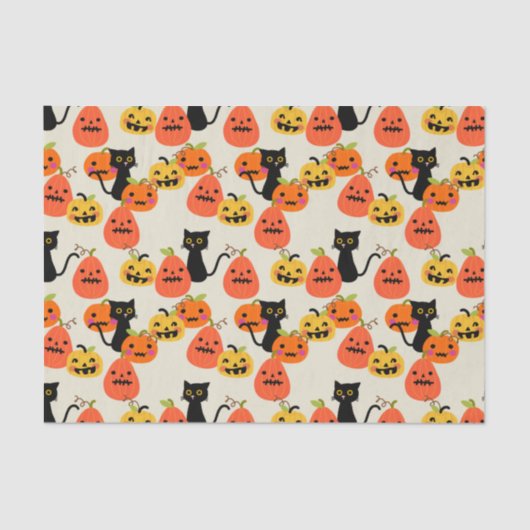 Niedliche Katzenkatze zu Halloween und Kürbiskröte Seidenpapier (Vorderseite)