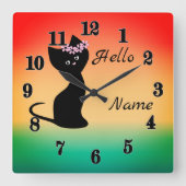 Niedliche Katzenkatzenkatzengefälle Korallenrückgr Quadratische Wanduhr (Vorderseite)