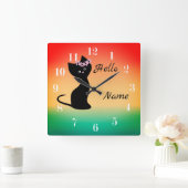 Niedliche Katzenkatzenkatzengefälle Korallenrückgr Quadratische Wanduhr (Zuhause)