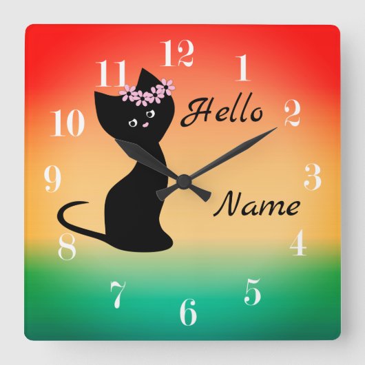 Niedliche Katzenkatzenkatzengefälle Korallenrückgr Quadratische Wanduhr (Vorderseite)