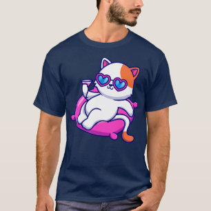 Niedliche Katzenkill auf Kissen mit Saft-Cartoon T-Shirt