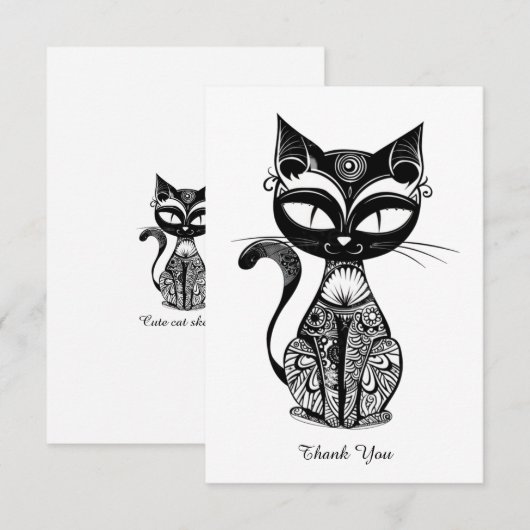 Niedliche Katzenkizze Dankeskarte (Vorne/Hinten)