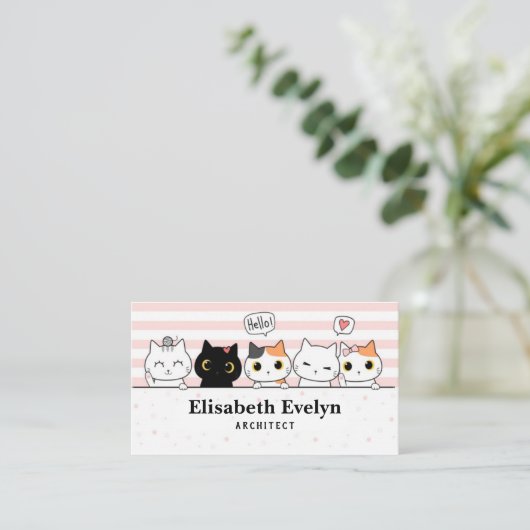 Niedliche Katzenküken Cartoon Doodle Visitenkarte (Stehend Vorderseite)