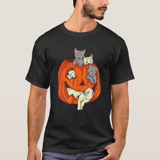 Niedliche Katzenkürbis Kürbislaterne Cat Hallowe T-Shirt (Vorderseite)
