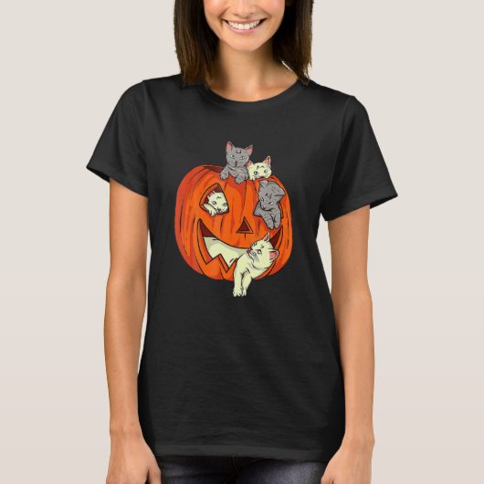 Niedliche Katzenkürbis Kürbislaterne Cat Hallowe T-Shirt (Vorderseite)