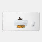 Niedliche Katzenkürbis mit Hexenhut, Kawaii Schreibtischunterlage (Tastatur & Maus)